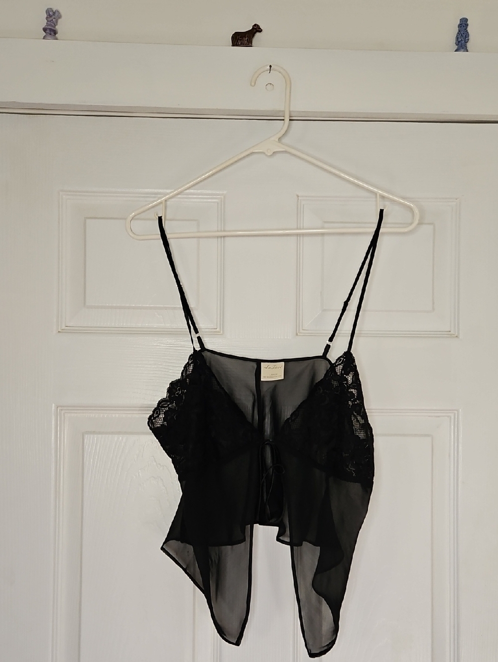 Women's Black Sheer Lace Tie-Front Chemise Top